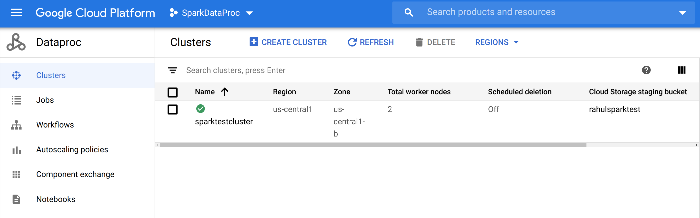 Dataproc Clusters Page